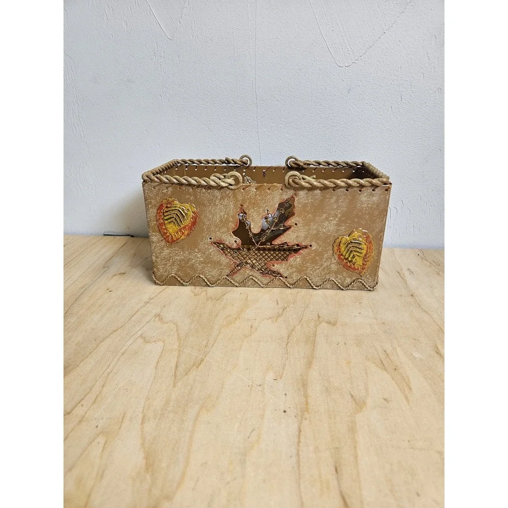 Metal Fall Autumn Leaf Leaves Basket Rustic Harvest Table Decor